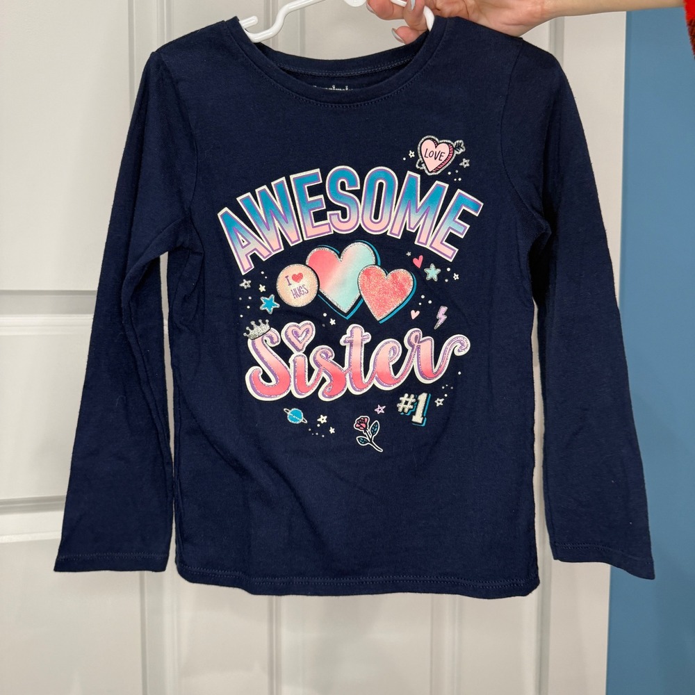 Garanimals Girls‎ Awesome Sister Graphic Long Sleeve Shirt Navy Blue Size 5T